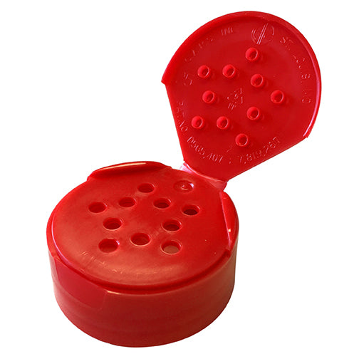 43-485 Red Dispensing Spice Caps, Flip Top - Sift, .125 Holes (HIS Liner)