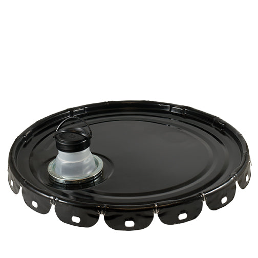5 Gallon, Black, Steel (26 Gauge), Pail Lid - w/Gasket Seal and Rieke FlexSpout