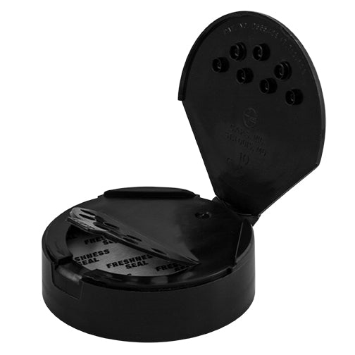 63-485 Black Spice Cap, Flip Top - Sift & Spoon, .200 Holes (HIS Foil Liner)