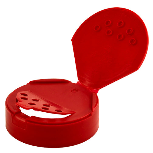 63mm (63-485) Red Polypropylene (PP) Plastic Spice Cap, Flip Top - Sift & Spoon, .200 Holes