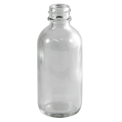 2 oz CLEAR Boston Round Glass Bottle - w/ Poly Seal Cone Cap - pack of 12
