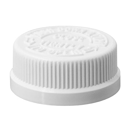 1 1/4" White, Metal and Plastic Child Resistant Caps (CRC) with pulp liner