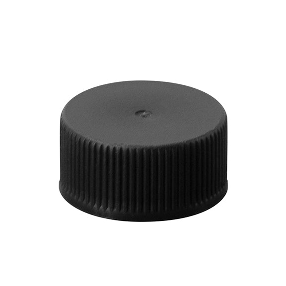 20-410 Black Ribbed, Polypropylene (PP) Plastic Cap (F217 Foam Liner)