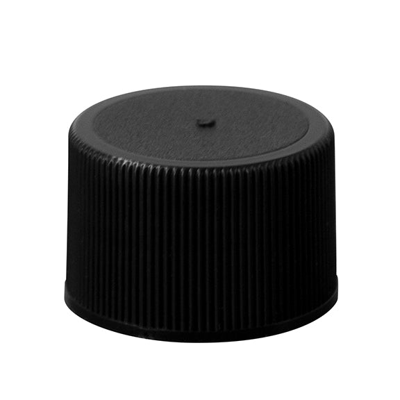 24-410 Black Ribbed PP Plastic Cap w/HIS FS-3-25 Foil Liner