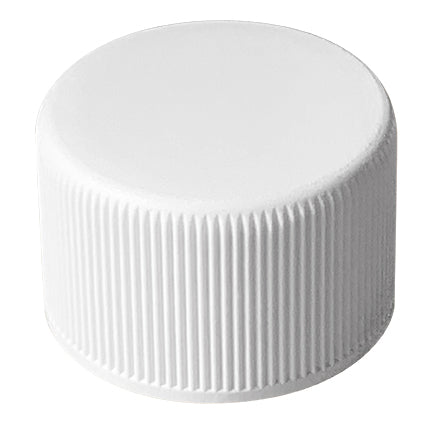 24-410 White Ribbed Polypropylene (PP) Plastic Cap, (HIS Foil Liner for HDPE)