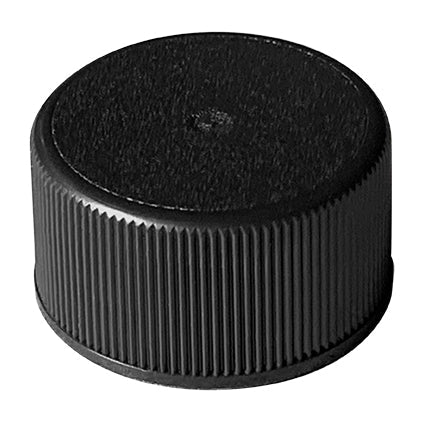 24-414 Black Ribbed PP Plastic Caps w/F217 Foam Liner