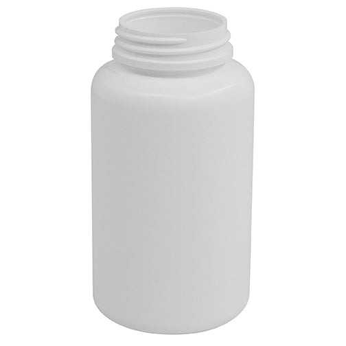 250cc White HDPE Plastic Flat-Base Packer Bottle (45-400)