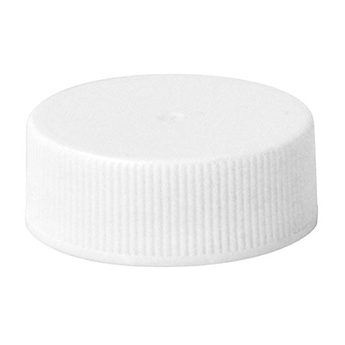 28-400 White Ribbed PP Plastic Cap w/ HIS Foil Liner (For HDPE)