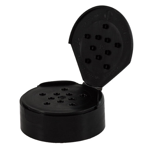 48-485 Black Dispensing Spice Cap, Flip-Top-Sift, .125 Holes w/ HIS Liner