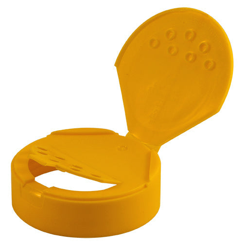 63mm (63-485) Yellow Polypropylene (PP) Plastic Spice Caps, Flip Top - Sift & Spoon, .200 Holes (Unlined)