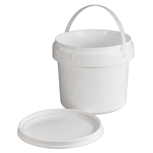 Half Gallon (2 L) White HDPE Plastic Tamper Evident Pails w/Snap Lid