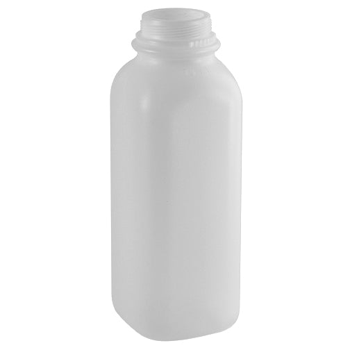 16 oz. Natural HDPE Plastic Square Dairy Bottles (38mm Snap-Screw)
