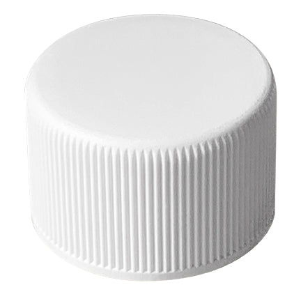 24-410 White Ribbed PP Plastic Caps w/ HIS Foil Liner (For HDPE)