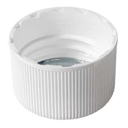 24-410 White Ribbed PP Plastic Caps w/ HIS Foil Liner (For HDPE)