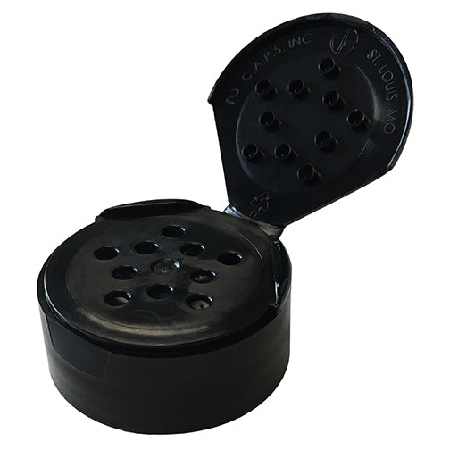 43-485 Black Spice Dispensing Caps, Flip Top - Sift, .125 Holes w/ HIS Liner