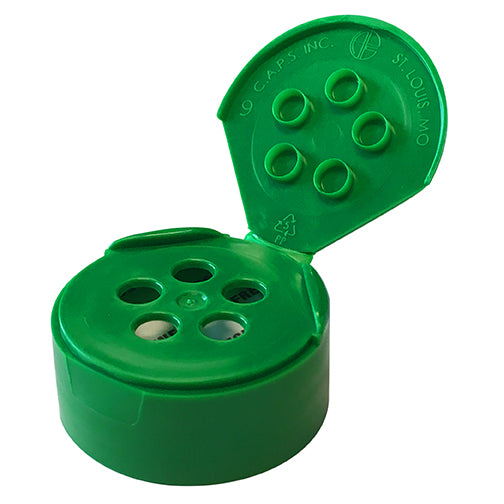 43-485 Green Spice Caps, Flip Top - Sift, .250 Holes w/ HIS Liner