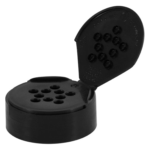 48-485 Black, Spice Caps, Flip-Top - Sift, Linerless, with 10 Holes (.200")