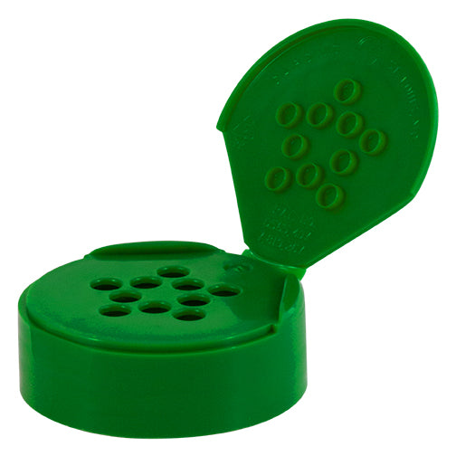 48-485 Green, Spice Caps, Flip-Top - Sift, Unlined, with 10 Holes (.200")