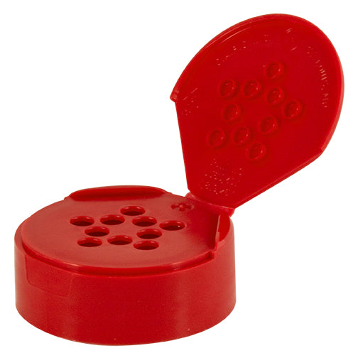 48-485 Red Spice Caps, Flip-Top - Sift, Linerless, with 10 Holes (.200")