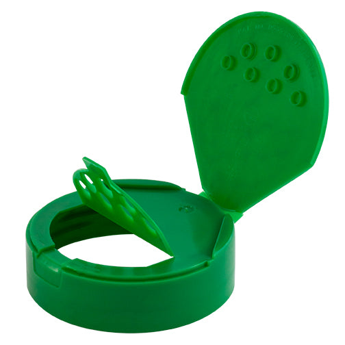 63mm (63-485) Green Polypropylene (PP) Spice Caps, Flip Top - Sift & Spoon, .200 Holes (Unlined)