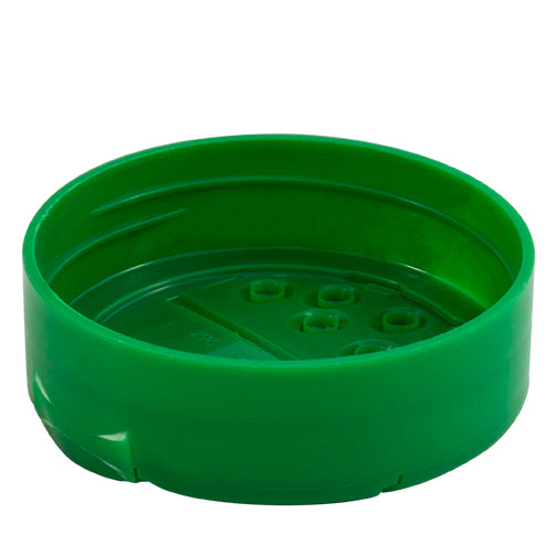63mm (63-485) Green Polypropylene (PP) Spice Caps, Flip Top - Sift & Spoon, .200 Holes (Unlined)