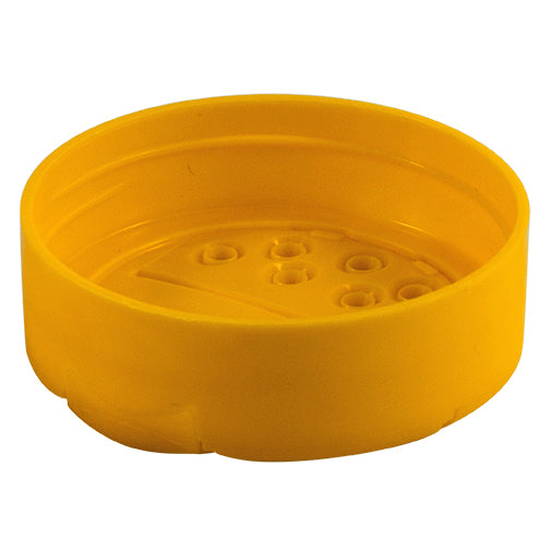 63mm (63-485) Yellow Polypropylene (PP) Plastic Spice Caps, Flip Top - Sift & Spoon, .200 Holes (Unlined)
