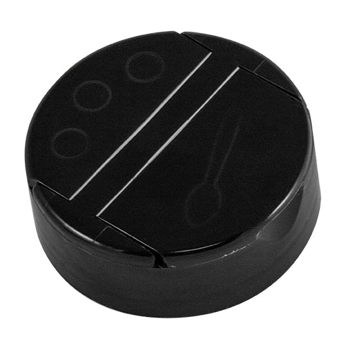 53-485 Black, Dual-Flapper, Sift and Pour Spice Cap, (.200") Holes and Printed, PS Liner