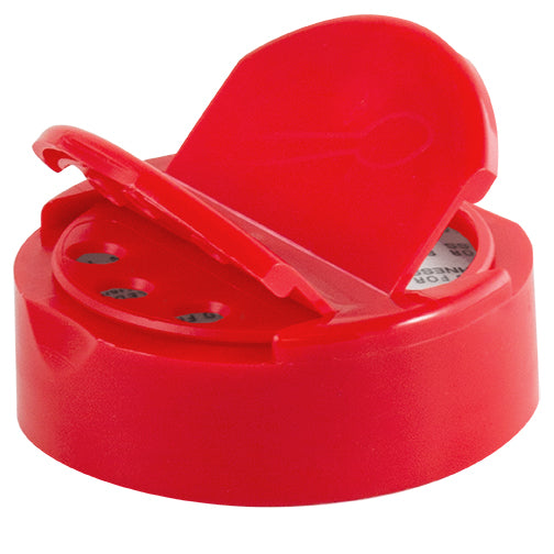 53-485 Red, Dual-Flapper, Sift and Pour Spice Cap, (.200") Holes and Printed PS Liner