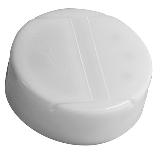 53-485 White, Dual Flapper Spice Cap w/relief-etched images on flaps, 3 Hole/Pour, PS Lined (850/Case)