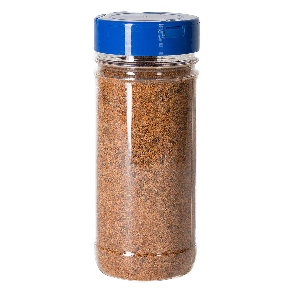63/485 12 oz. Round Plastic Spice Container with Flat Blue Lid