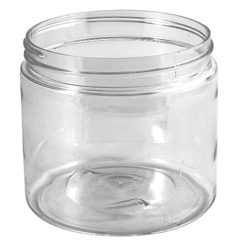 Clear Round Wide-Mouth Plastic Jars - 16 oz, White Cap